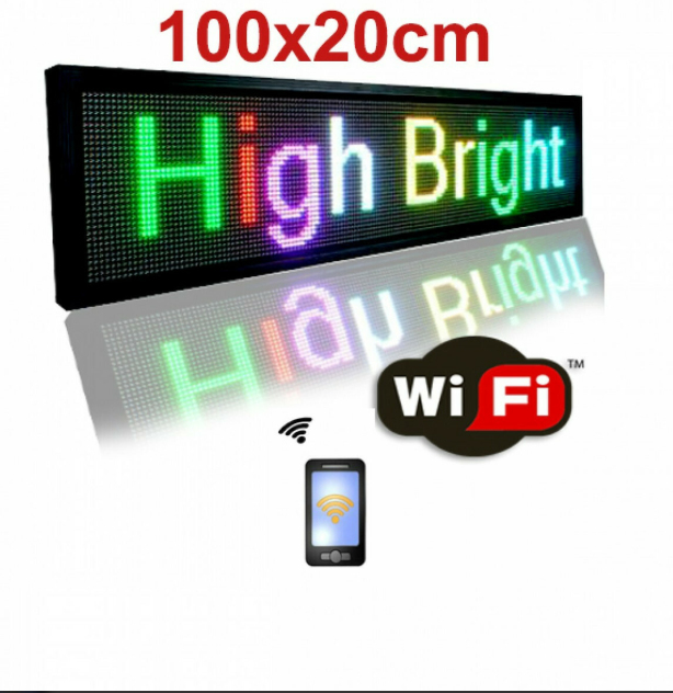 Επιγραφή Κυλιόμενη Πινακίδα LED RGB Πολύχρωμη με WiFi 100x20cm